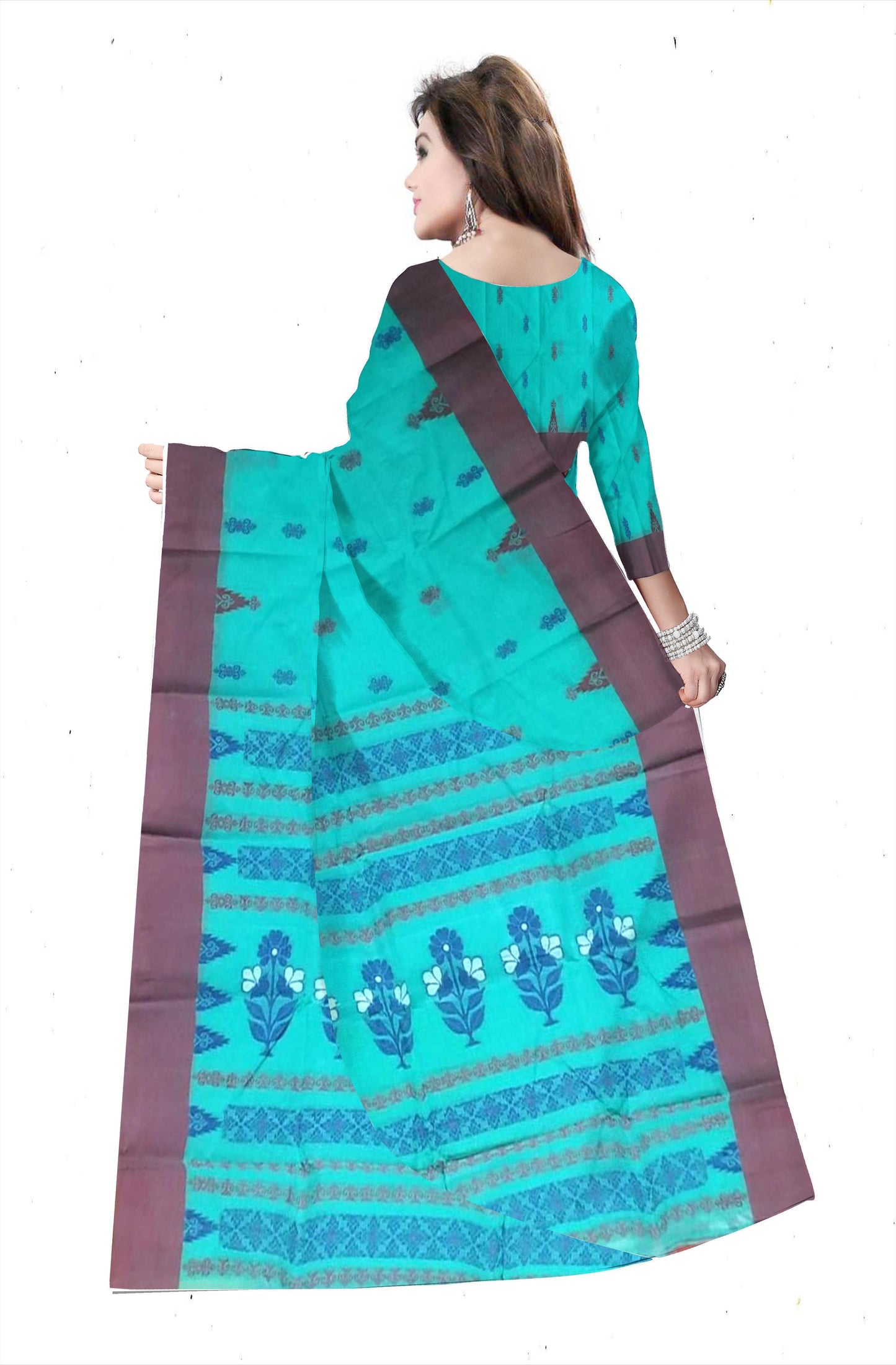 Pradip Fabrics Ethnic Women's Pure 100% Tant Cotton Sky Blue Body and Ash Border Saree