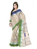 Pradip Fabrics Ethnic Women's Pure 100% Tant Cotton Light Cream Body and Green Border Saree