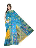 Pradip Fabrics Ethnic Women's Tant Silk Sky blue and Yellow Color Saree
