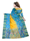 Pradip Fabrics Ethnic Women's Tant Silk Sky blue and Yellow Color Saree