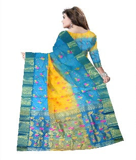 Pradip Fabrics Ethnic Women's Tant Silk Sky blue and Yellow Color Saree