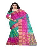 Pradip Fabrics Ethnic Women's Tant Silk Sky blue and Yellow Color Saree