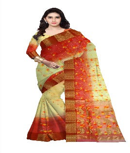 Pradip Fabrics Ethnic Women's Tant Silk Sky blue and Yellow Color Saree
