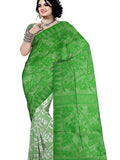 Pradip Fabrics Ethnic Women's Tant Cotton All Over Gap Dhakai Jamdani Green and White Color Saree