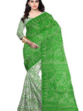 Pradip Fabrics Ethnic Women's Tant Cotton All Over Gap Dhakai Jamdani Green and White Color Saree