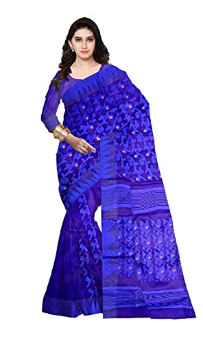 Pradip Fabrics Ethnic Women's Gap Dhakai Jamdani Blue Color Saree