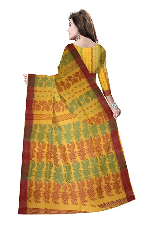 Pradip Fabrics Woven Tant Cotton All Over Dhakai Jamdani Yellow color Saree