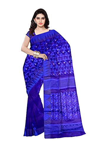 Pradip Fabrics Ethnic Women's Gap Dhakai Jamdani Blue Color Saree