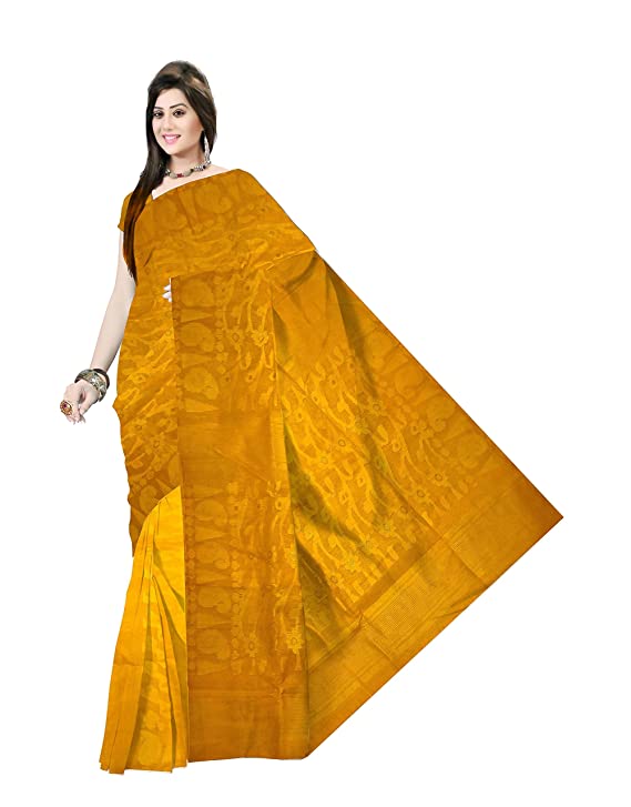 Pradip Fabrics Ethnic Women's Gap jamdani Yellow Color Saree