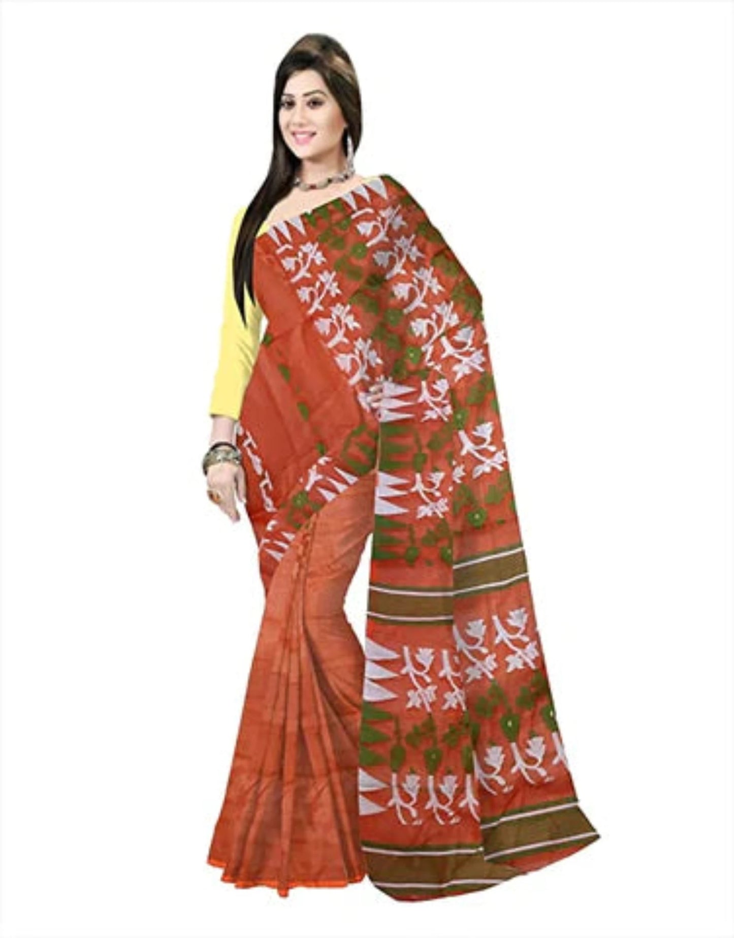 Pradip Fabrics Ethnic Women's Tant jamdani Orange Color Saree