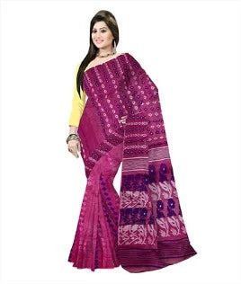 Pradip Fabrics Ethnic Women's Cotton Tant jamdani Magenta Color Saree