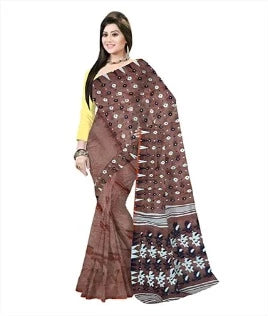 Pradip Fabrics Ethnic Women's Cotton Tant jamdani Brown Color Saree