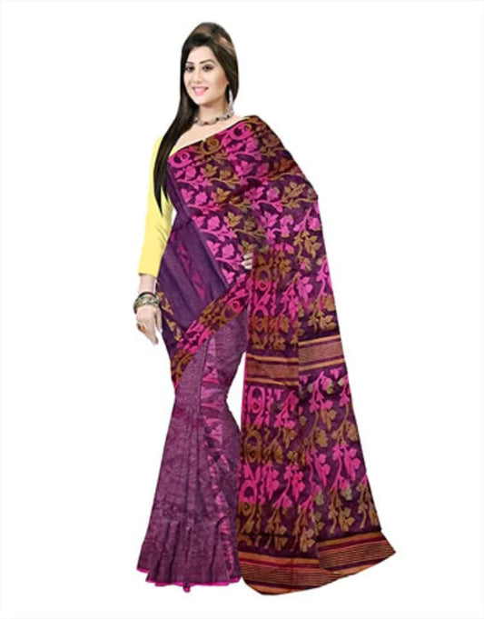 Pradip Fabrics Ethnic Women's Tant jamdani  Pink ( Magenta) Color Saree