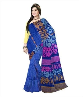 Pradip Fabrics Ethnic Women's Cotton Tant jamdani Dark Blue Color Saree