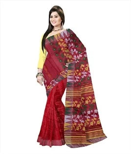 Pradip Fabrics Ethnic Women's Tant Jamdani Red Color Mina Par Saree