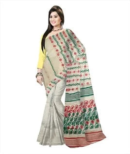 Pradip Fabrics Ethnic Women's Tant jamdani Cream Color Saree