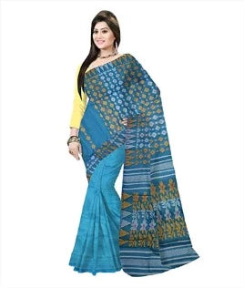 Pradip Fabrics Ethnic Women's Cotton Tant jamdani Aqua Color Saree