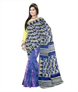 Pradip Fabrics Ethnic Women's Cotton Tant jamdani Blue Color Saree