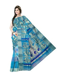 Pradip Fabrics Ethnic Women's Tant Silk Blue Color Saree