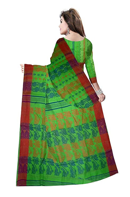 Pradip Fabrics Woven Tant Cotton All Over Dhakai Jamdani Green Saree