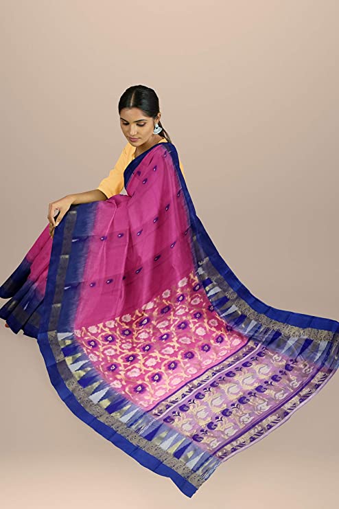 Pradip Fabrics Ethnic Women's Tant Blue and Pink Color Saree