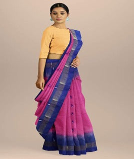 Pradip Fabrics Ethnic Women's Tant Blue and Pink Color Saree
