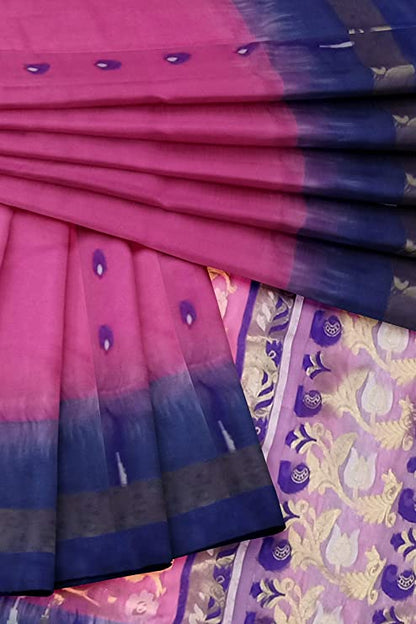 Pradip Fabrics Ethnic Women's Tant Blue and Pink Color Saree