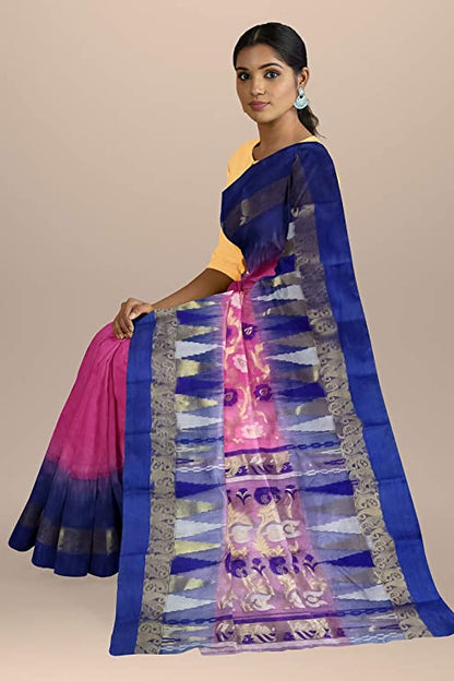 Pradip Fabrics Ethnic Women's Tant Blue and Pink Color Saree