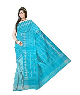 Pradip Fabrics Ethnic Women's Tant Cotton All Over Dhakai Jamdani Aqua Color Saree