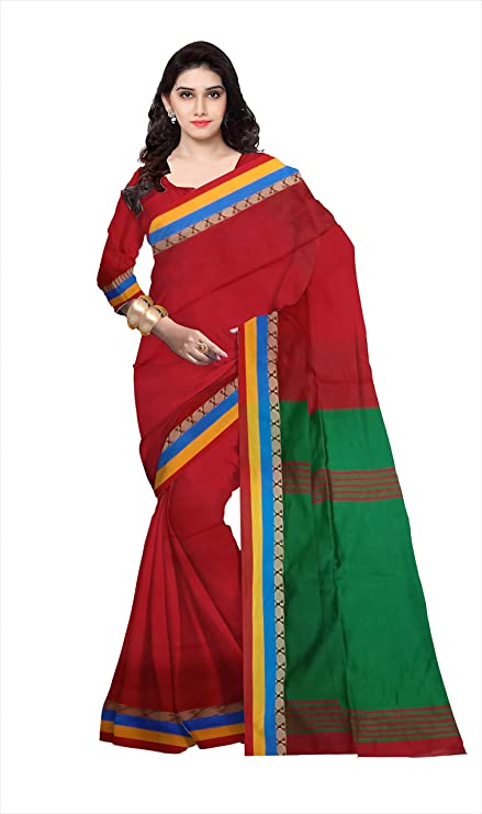 Pradip Fabrics Ethnic Women's Golden and Red Color Saree