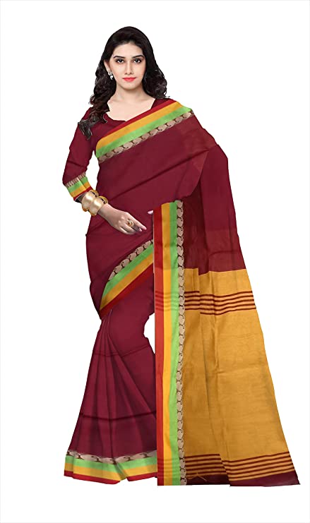 Pradip Fabrics Ethnic Women's Maroon and Yellow Color Saree