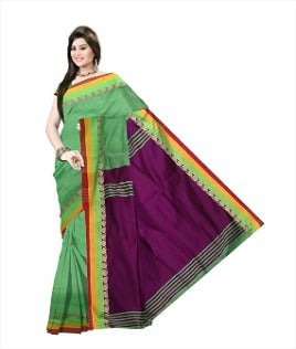 Pradip Fabrics Ethnic Women's Light Green and Maroon Color Saree