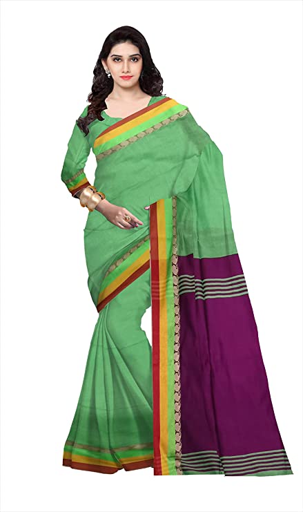 Pradip Fabrics Ethnic Women's Light Green and Maroon Color Saree