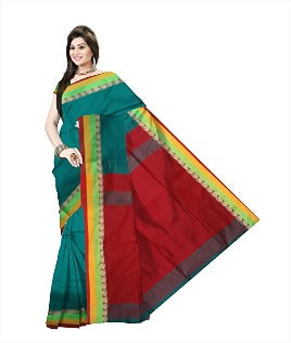 Pradip Fabrics Ethnic Women's Teal and Red Color Saree