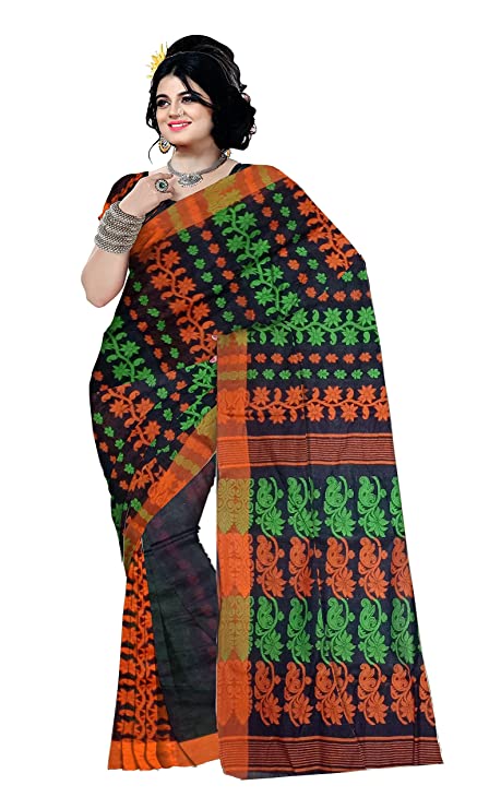 Pradip Fabrics Woven Tant Cotton All Over Dhakai Jamdani MulticolorSaree