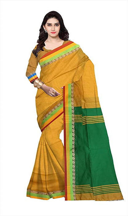 Pradip Fabrics Ethnic Women's Yellow and Green Color Saree