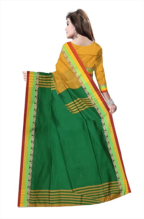 Pradip Fabrics Ethnic Women's Yellow and Green Color Saree