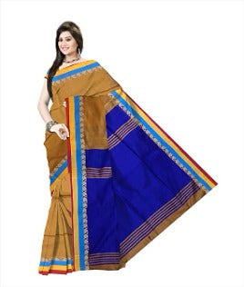 Pradip Fabrics Ethnic Women's Dark Yellow and Blue Color Saree