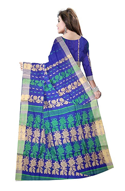 Pradip Fabrics Woven Tant Cotton All Over Dhakai Jamdani Blue Saree