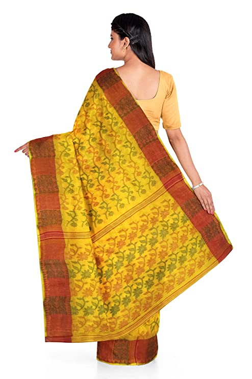 Pradip Fabrics Woven Tant Cotton Yellow Saree