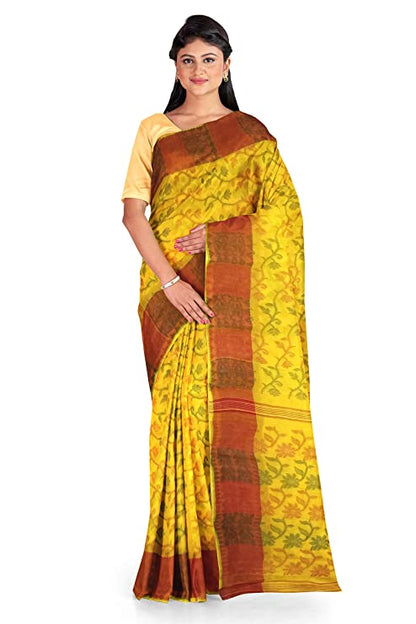 Pradip Fabrics Woven Tant Cotton Yellow Saree