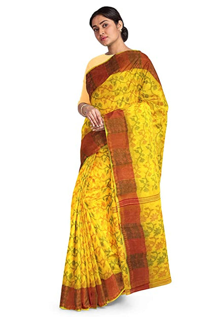 Pradip Fabrics Woven Tant Cotton Yellow Saree