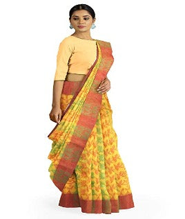 Pradip Fabrics Woven Cotton jamdani Yellow Saree