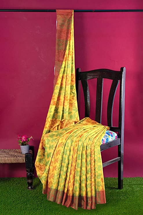 Pradip Fabrics Woven Tant Cotton Yellow Saree