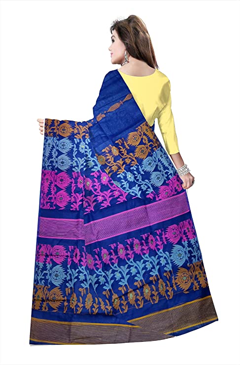 Pradip Fabrics Ethnic Women's Cotton Tant jamdani Dark Blue Color Saree