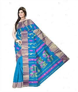Pradip Fabrics Pure Tant Cotton Sky Blue Color Saree