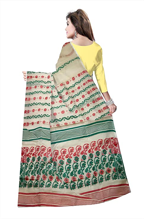 Pradip Fabrics Ethnic Women's Tant jamdani Cream Color Saree