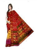 Pradip Fabrics Ethnic Women's Tant Silk Red and Yellow Color Baluchuri Saree