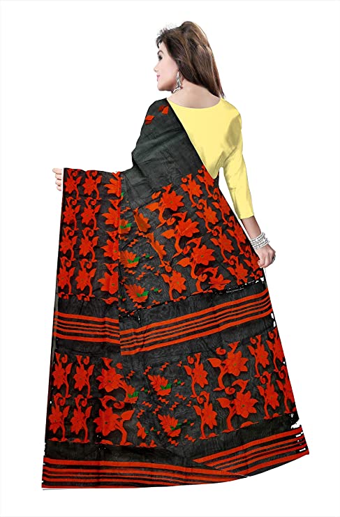 Pradip Fabrics Ethnic Women's Cotton Tant Black Color Saree