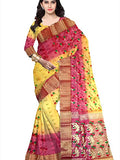 Pradip Fabrics Woven Tant Silk Yellow & Red Color Saree